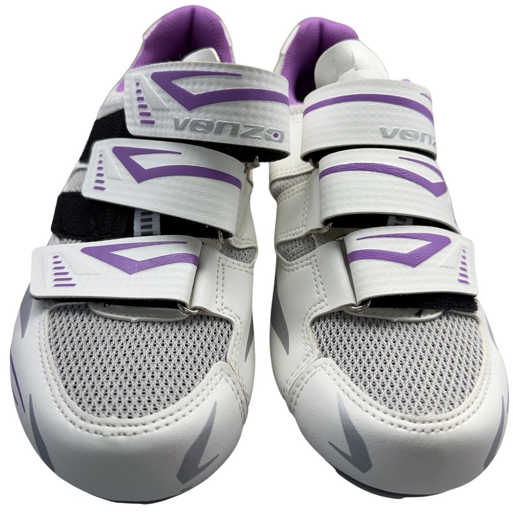 Venzo MX Womens Road Cycling Shoes White Purple 38 US 6.5 Look Delta Cleats
